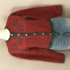 Shetland Wool Snowflake Cardigan Vintage American Eagle Dark Red & Gray Sweater